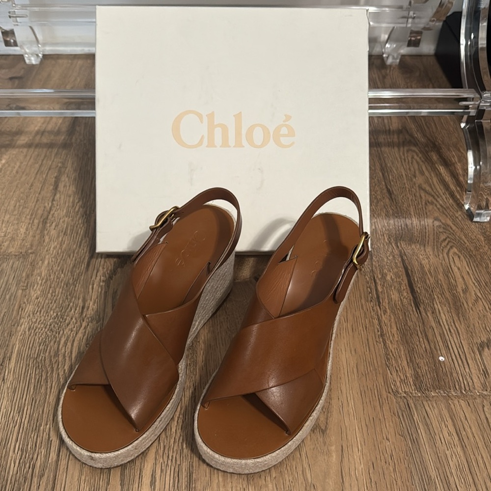 Brown Leather Wedge Sandals